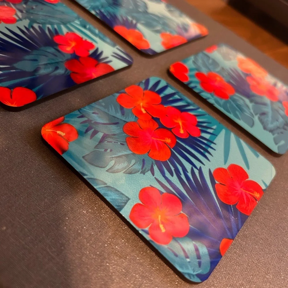Tropical Floral Coasters Set cork back‎ set of 4